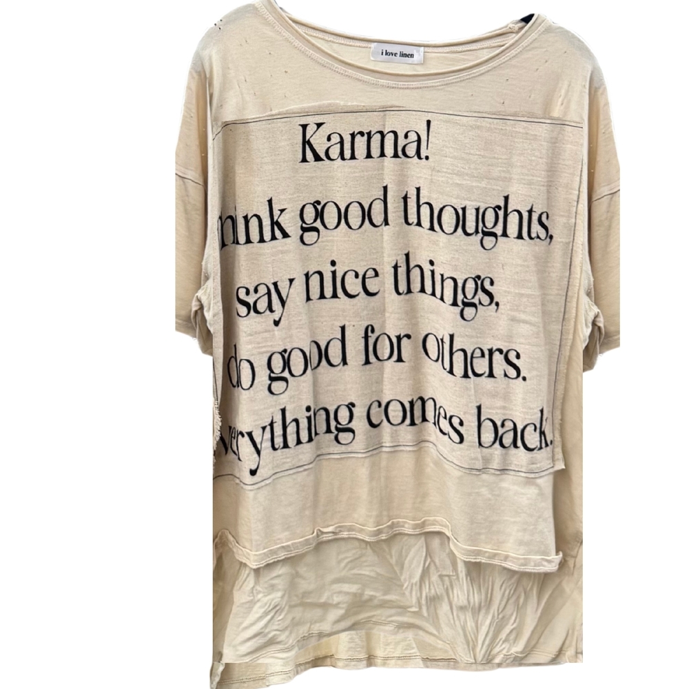 ✨1 LEFT✨CLEARANCE✨FINAL PRICE - I Love Linen Karma Oversized Patchwork Tee - Picture 2 of 2